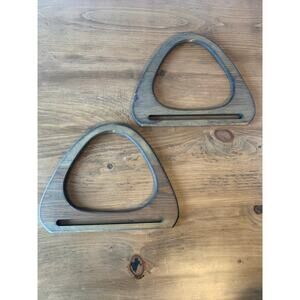 Vintage Pair of Wooden D Dee Ring Craft Purse Tote Bag Handles Brown